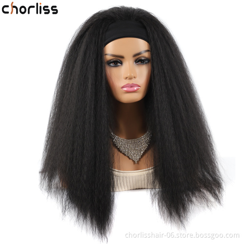 Wholesale Hot Sale 24''long Light Brown Black Headband Turban Wig Deep Curl Scarf Wigs Synthetic Afro Hair Extension For Women